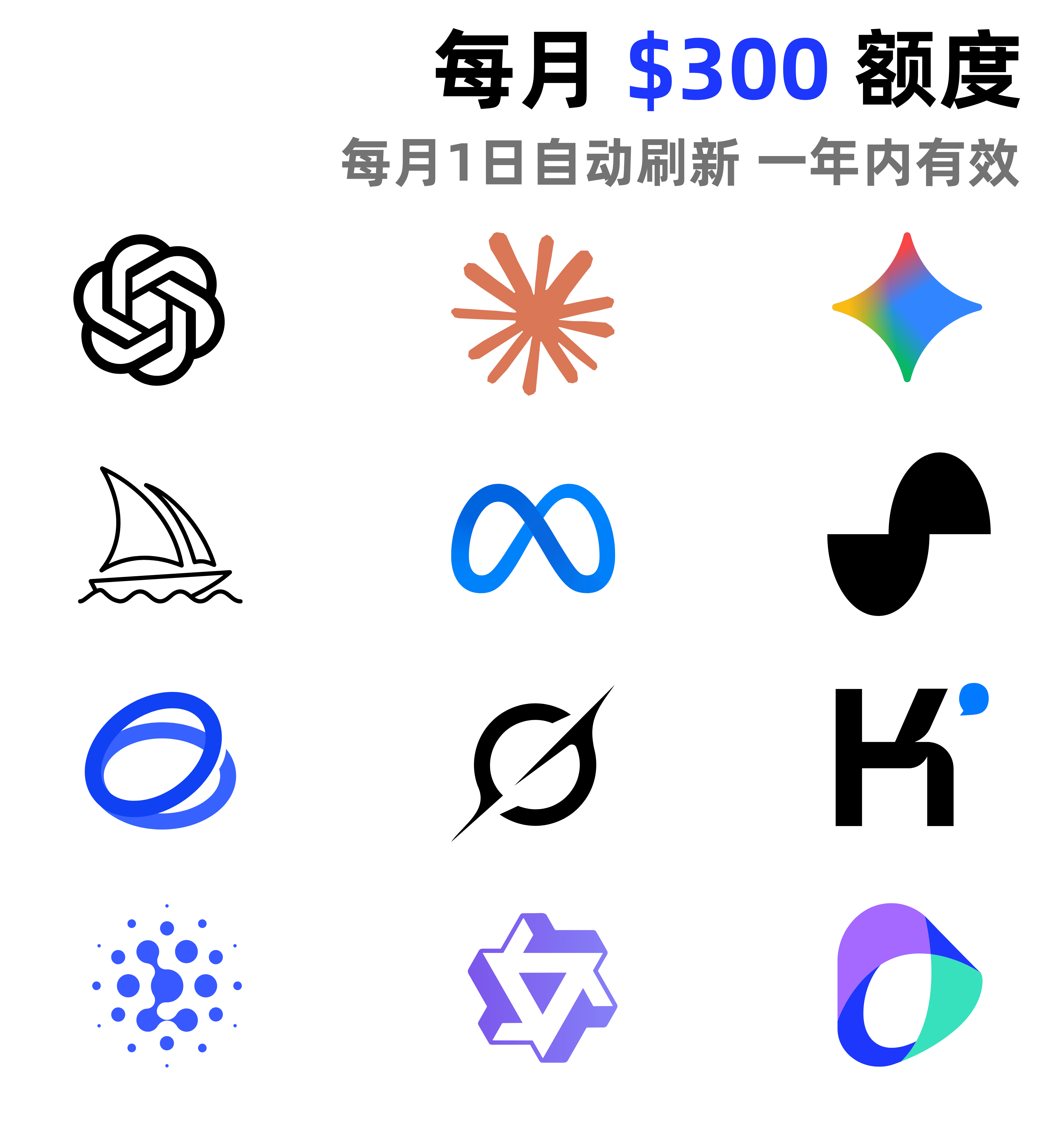 每月300$ 长期使用套餐 （1年）支持[OpenAI][Claude][Gemini]等国内外300+AI模型